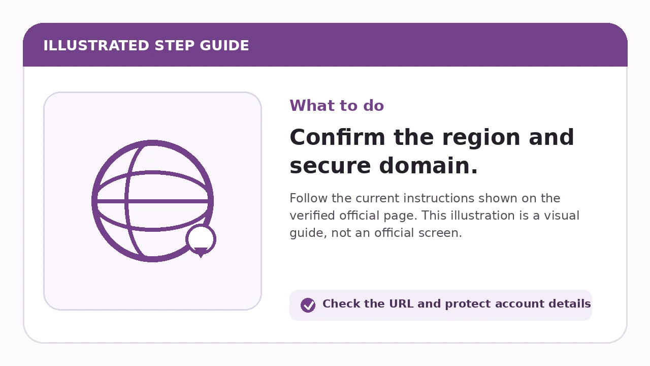 Illustrated guide for Confirm the region and secure domain
